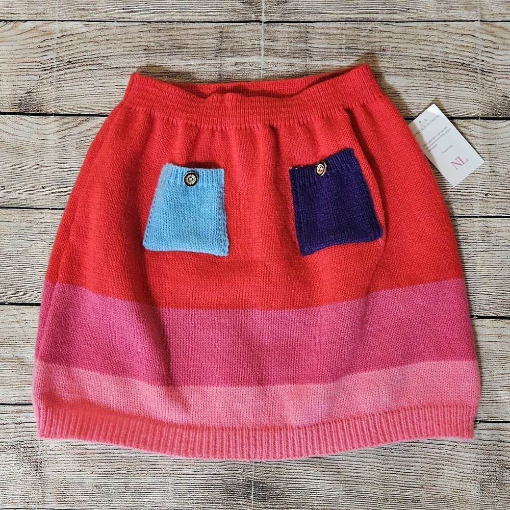 Nichole Lynel polyester stretch sweater knit color block mini skirt NWT
